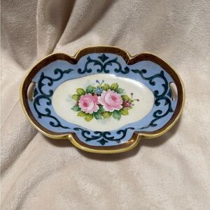 ANTIQUE 1930s Hand Painted NORITAKE (M Stamp) Ornate Gold Gilded - Blue Dish